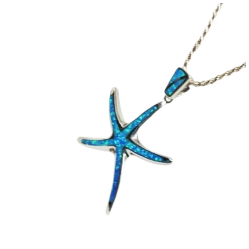 Large Ocean Fire Blue Opal Starfish 925 Sterling Silver 16